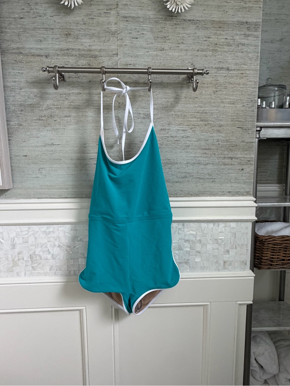 New small 4 free people gnash towelling one piece swimsuit teal white halter - Picture 14 of 16